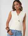 Threadbare V-Neck Knitted Wrap Waistcoat in Cream - front view
