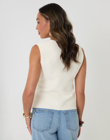 Threadbare V-Neck Knitted Wrap Waistcoat in Cream - back view