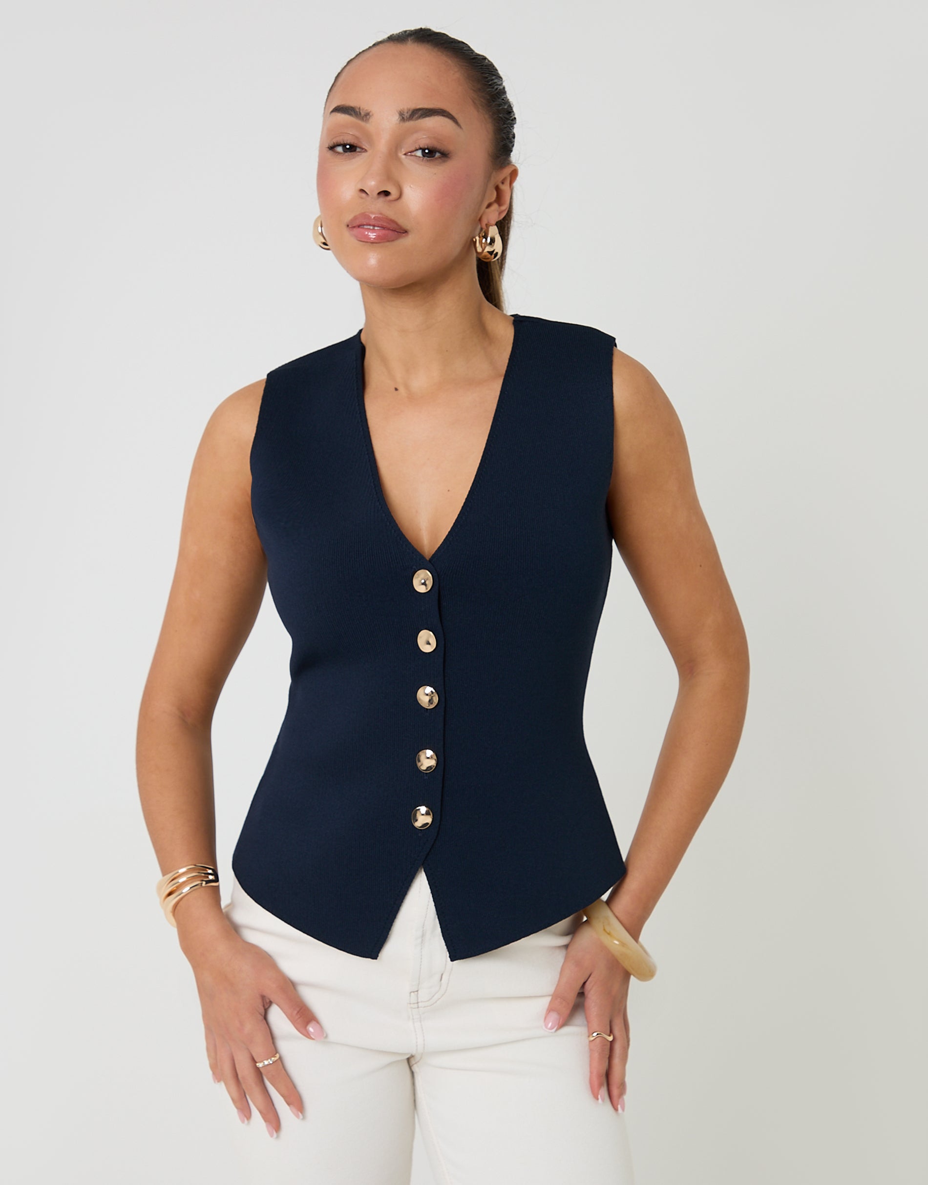V-Neck Knitted Waistcoat in Navy