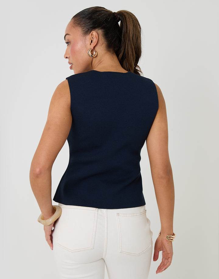 Navy V-Neck Knitted Waistcoat