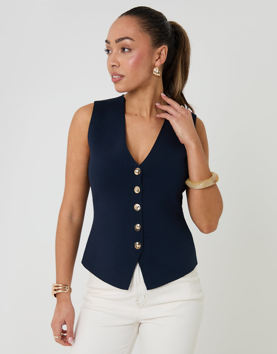 Navy V-Neck Knitted Waistcoat