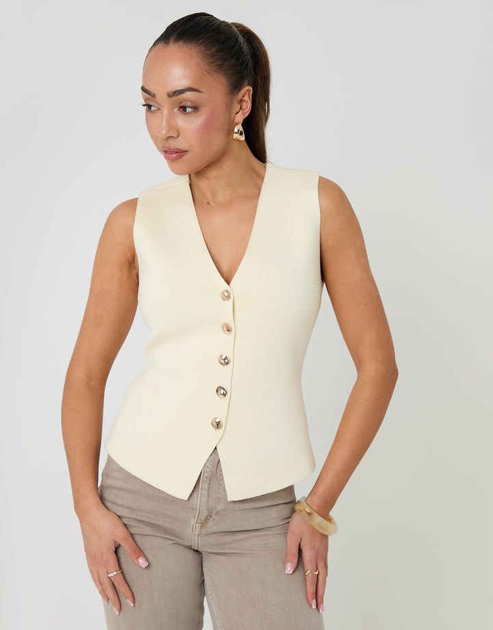 Threadbare V-Neck Knitted Waistcoat in Lemon Yellow - front view