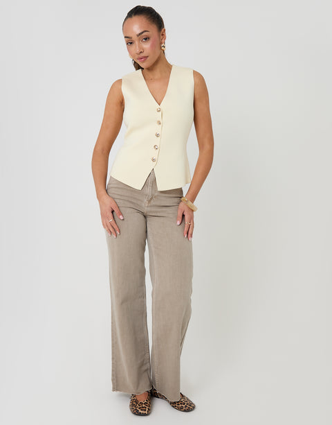 Threadbare V-Neck Knitted Waistcoat in Lemon Yellow - full body