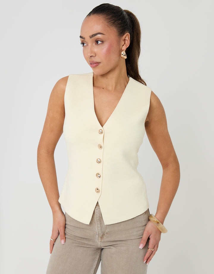 Threadbare V-Neck Knitted Waistcoat in Lemon Yellow - front view