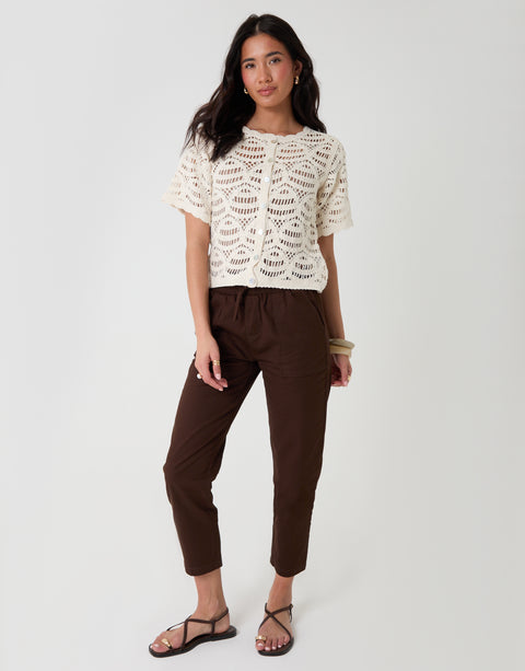 Threadbare Crochet Button Up Top in Cream - full body