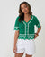 Green Crochet Flower Hem Button Up Top