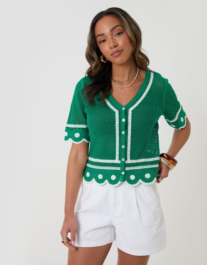 Pure Cotton Crochet Style Flower Hem Top