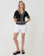Black Crochet Flower Hem Button Up Top