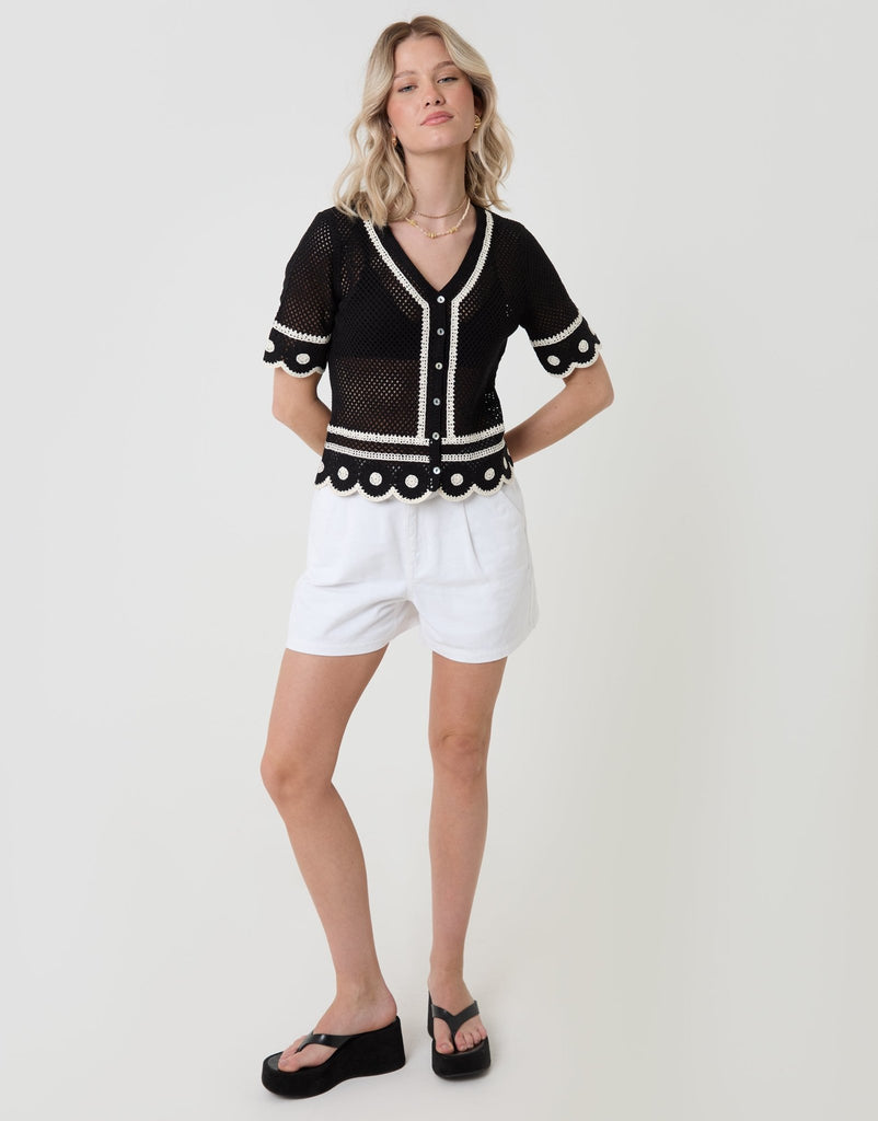 Pure Cotton Crochet Style Flower Hem Top