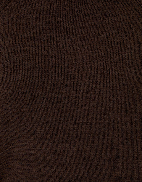 Threadbare Knitted Yarn Short Sleeve T-Shirt in Chocolate Brown - fabric close up