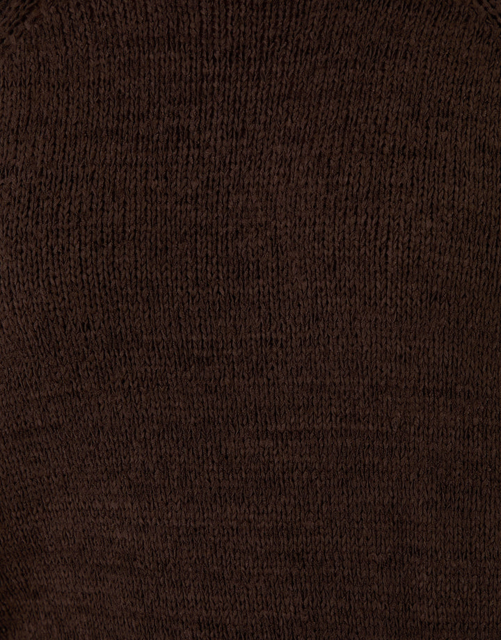 Threadbare Knitted Yarn Short Sleeve T-Shirt in Chocolate Brown - fabric close up