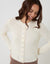 Knitted Yarn Crew Neck Cardigan in Ecru