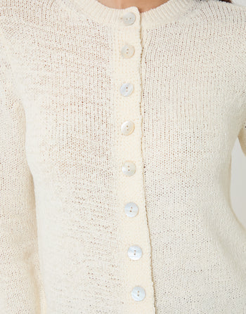Threadbare Knitted Yarn Crew Neck Cardigan in Ecru - buttons close up
