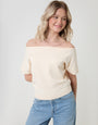Threadbare Short Sleeve Slash Neck Jumper in Cream - front view