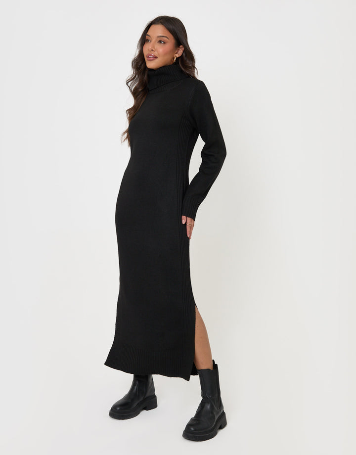 Petite Turtle Neck Maxi Jumper Dress in Black