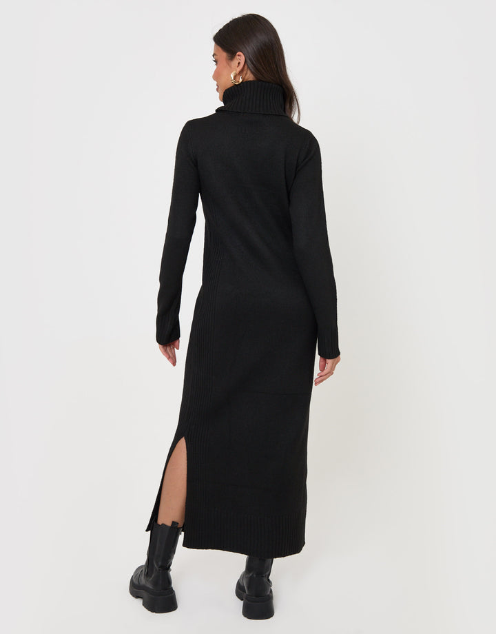 Petite Turtle Neck Maxi Jumper Dress in Black