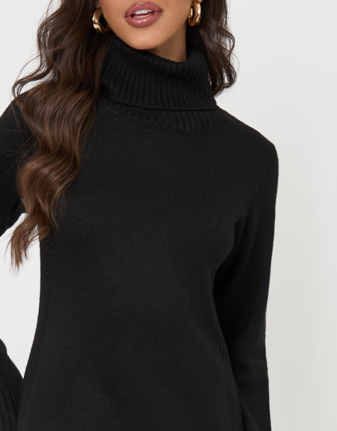Petite Turtle Neck Maxi Jumper Dress in Black