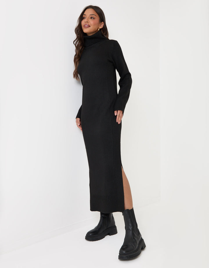 Petite Turtle Neck Maxi Jumper Dress in Black