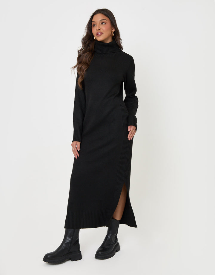Petite Turtle Neck Maxi Jumper Dress in Black