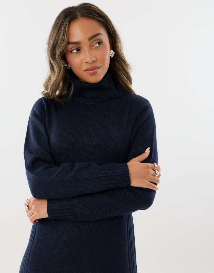 Turtle Neck Maxi Jumper Dress in Navy