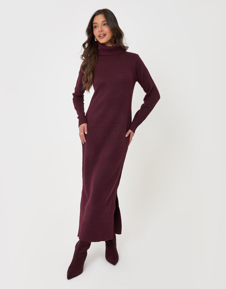 Turtle Neck Maxi Jumper Dress in Plum