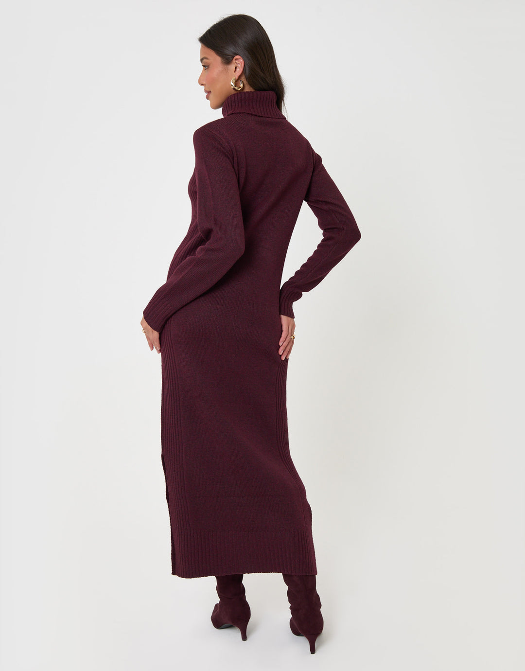 Turtle Neck Maxi Jumper Dress in Plum