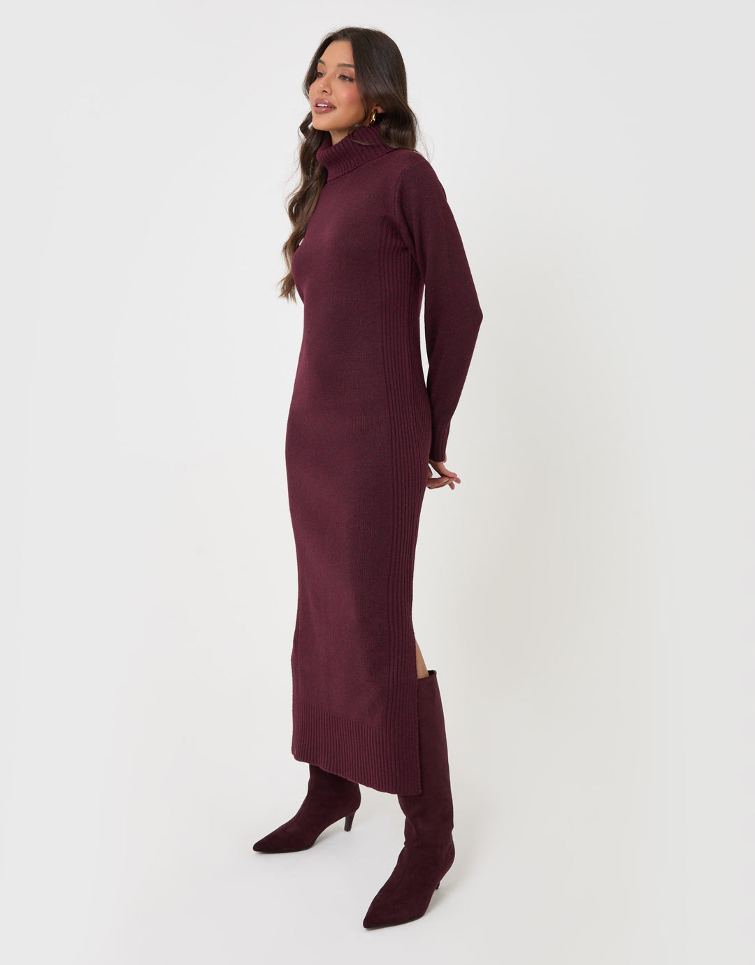 Turtle Neck Maxi Jumper Dress in Plum