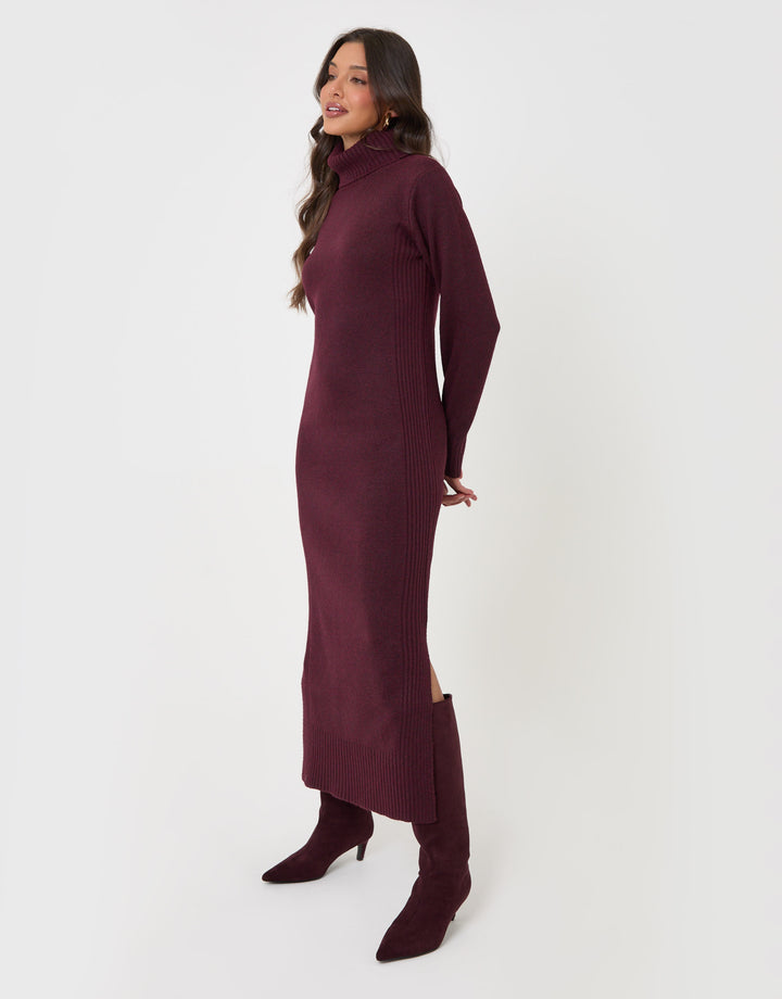 Turtle Neck Maxi Jumper Dress in Plum
