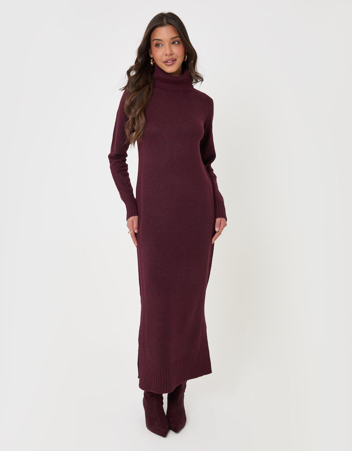 Turtle Neck Maxi Jumper Dress in Plum