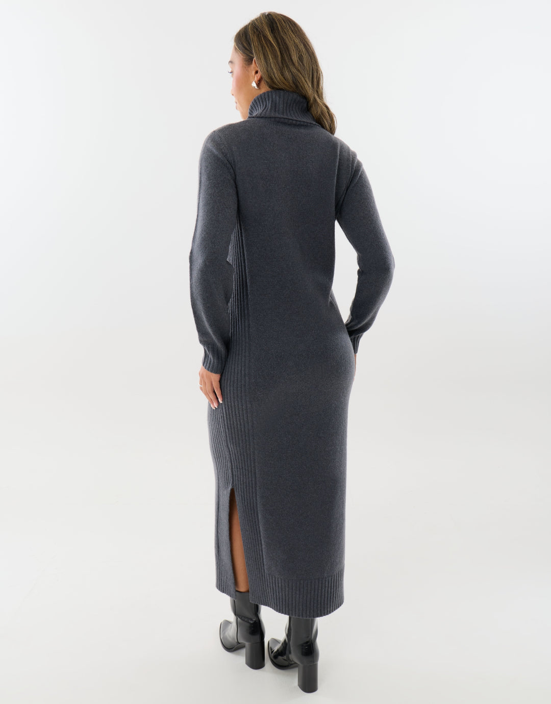 Turtle Neck Maxi Jumper Dress in Charcoal Grey
