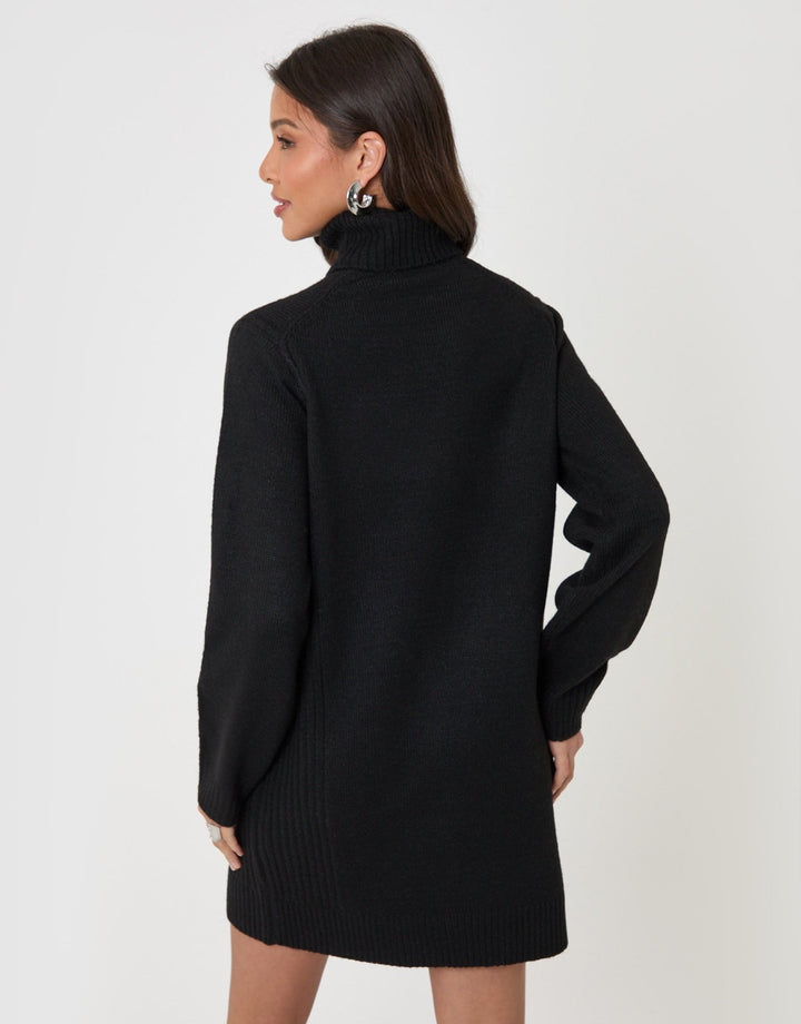Turtle Neck Mini Jumper Dress in Black