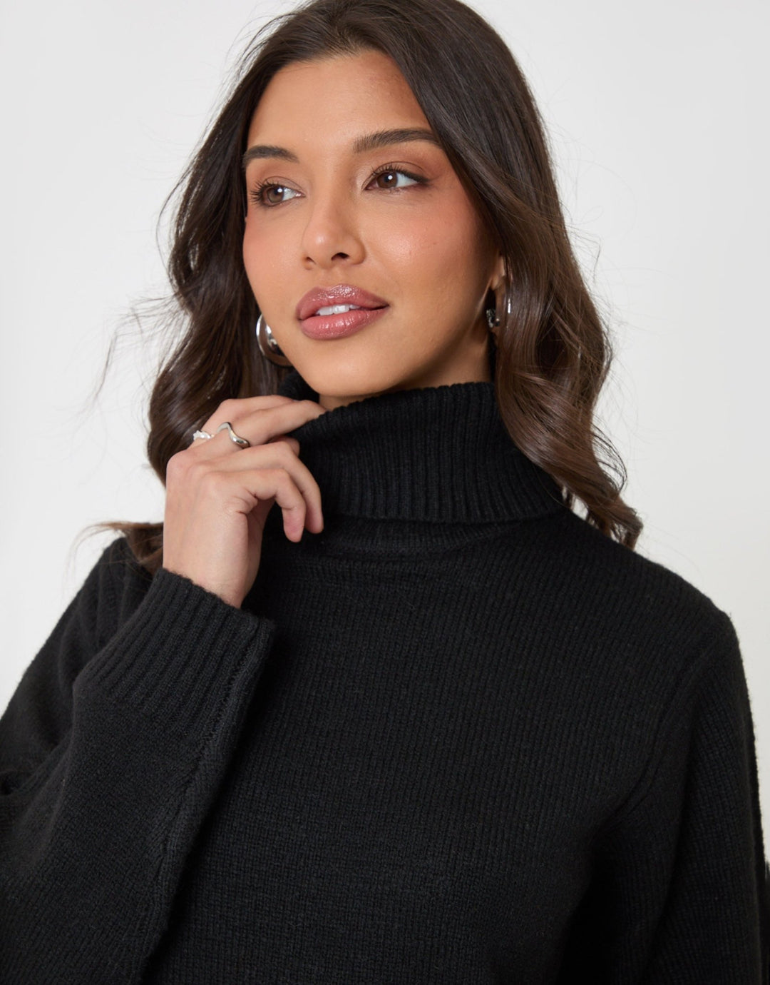 Turtle Neck Mini Jumper Dress in Black