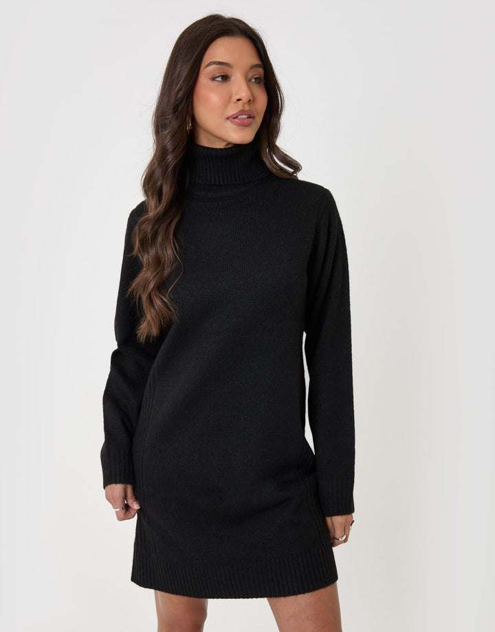 Turtle Neck Mini Jumper Dress in Black
