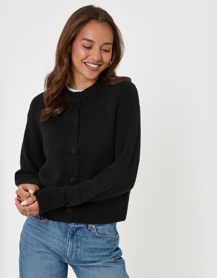 Threadbare The Relaxed Knitted Cardigan in Black - front shot