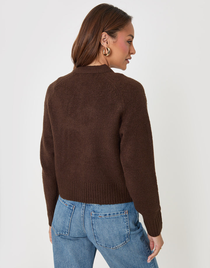 Threadbare Relaxed Fit Knitted Cardigan in Brown - back view