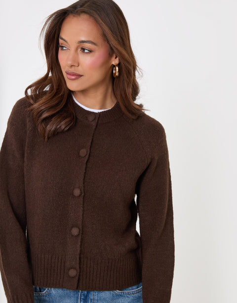 Threadbare Relaxed Fit Knitted Cardigan in Brown - look away