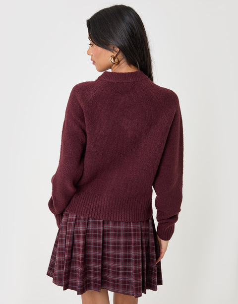 Threadbare Relaxed Fit Knitted Cardigan in Plum - back view