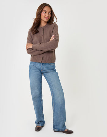 Threadbare Relaxed Fit Knitted Cardigan in Mocha Brown - full body