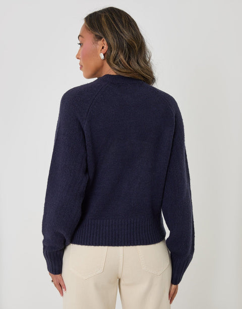 Threadbare Relaxed Fit Knitted Cardigan in Navy - back view