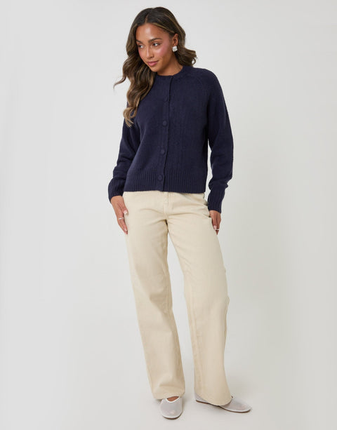 Threadbare Relaxed Fit Knitted Cardigan in Navy - full body