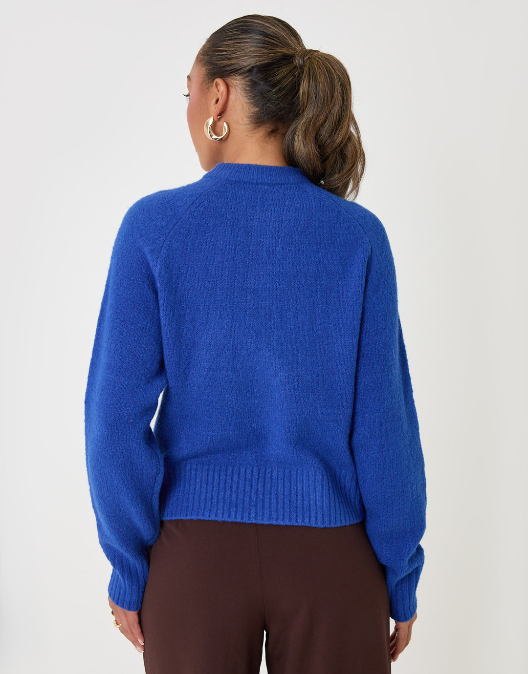 Threadbare Relaxed Fit Knitted Cardigan in Blue - back view