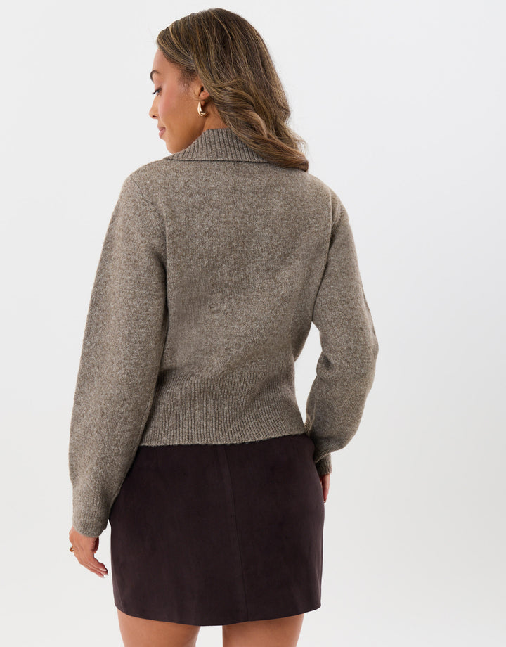 Polo Button Up Cardigan in Beige