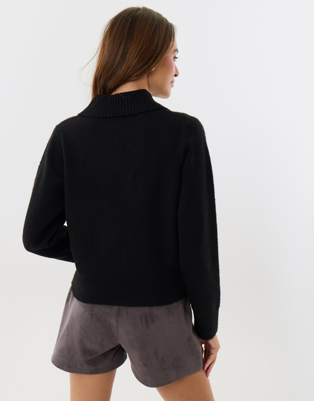 Polo Button Up Cardigan in Black
