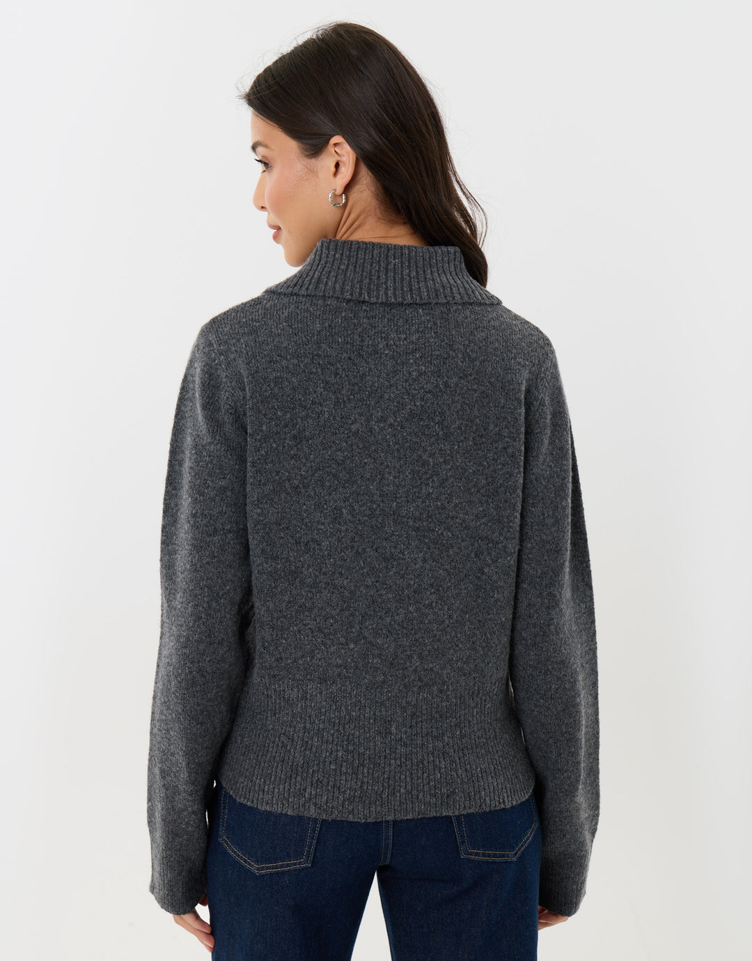 Polo Button Up Cardigan in Charcoal Grey