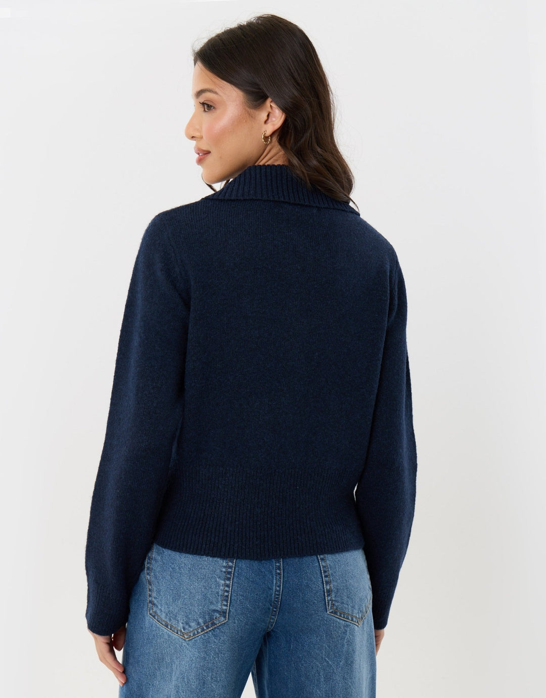 Polo Button Up Cardigan in Navy