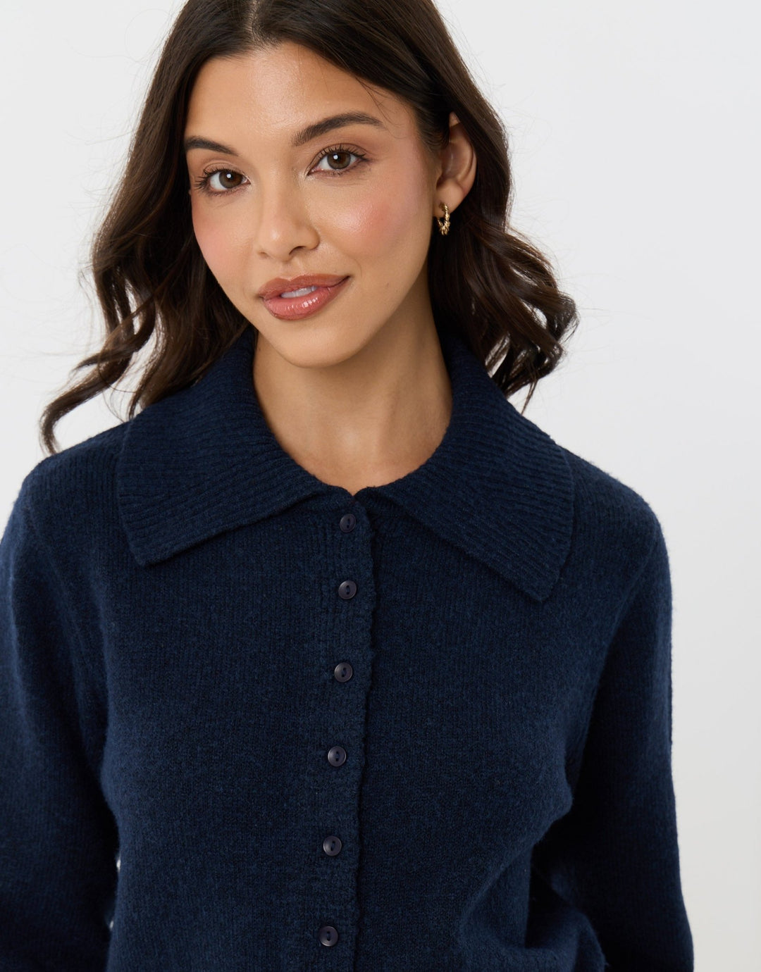 Polo Button Up Cardigan in Navy