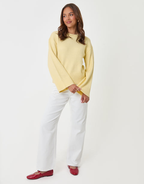 Threadbare Relaxed Fit Crew Neck Jumper in Lemon Yellow - full body