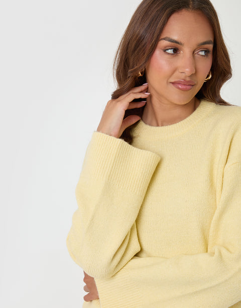 Threadbare Relaxed Fit Crew Neck Jumper in Lemon Yellow - detail