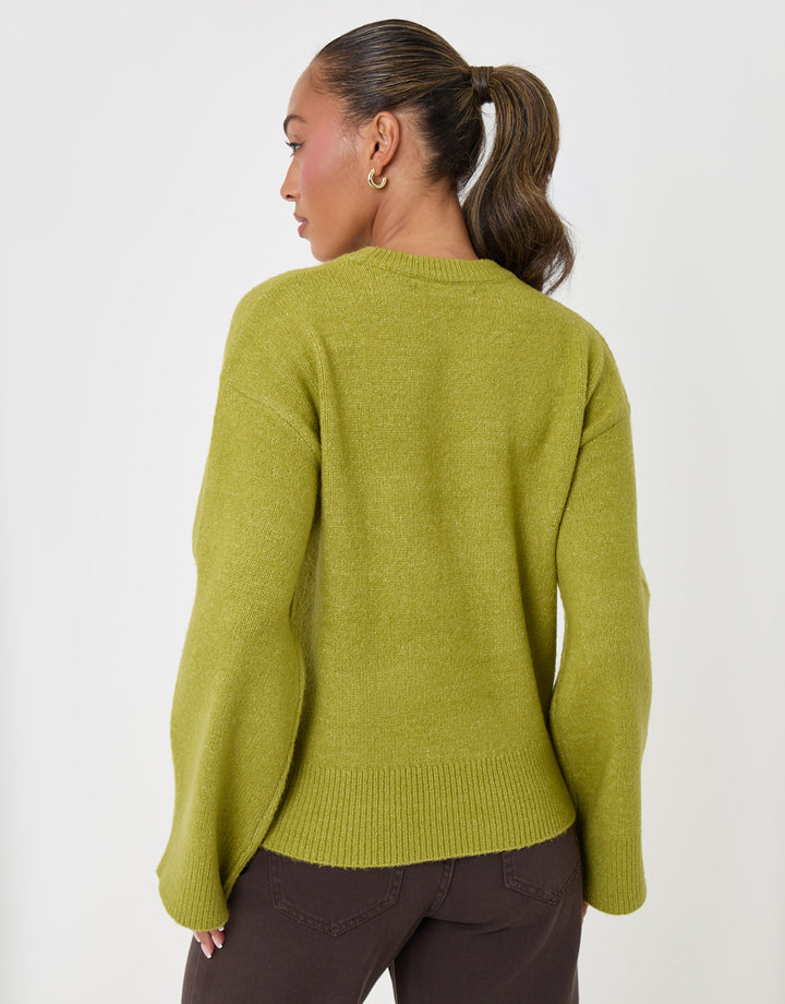 Threadbare Relaxed Fit Crew Neck Jumper in Green - back view