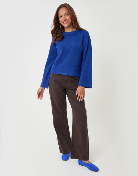 Threadbare Relaxed Fit Crew Neck Jumper in Blue - full body